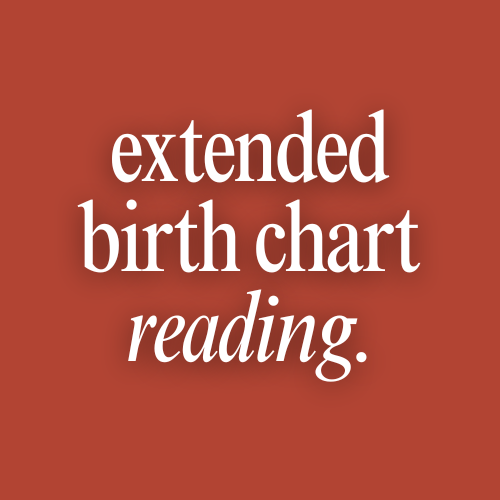 Text 'extended birth chart reading' on a red background
