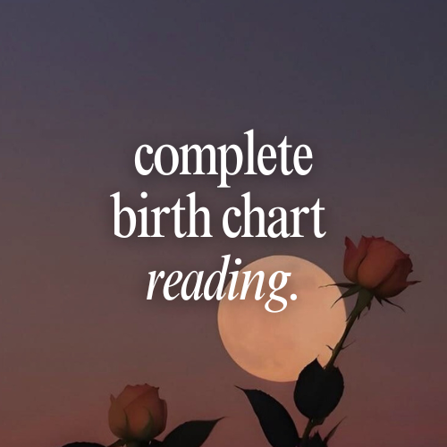 Silhouette of a rose with a full moon against a dark sky, text overlay 'complete birth chart reading'.