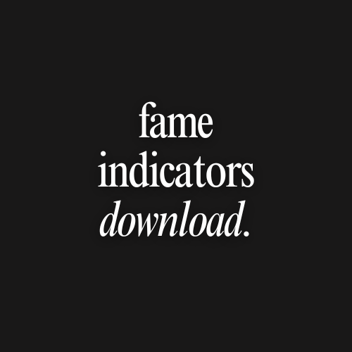 Text 'fame indicators download' on a black background
