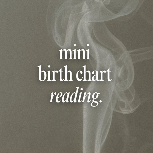 Text 'mini birth chart reading' with a subtle smoke effect on a dark background