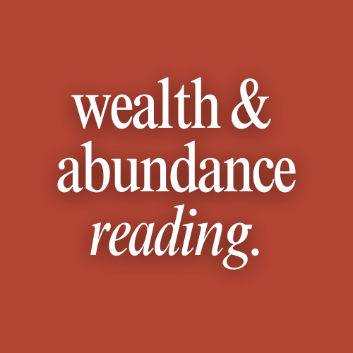Text 'wealth & abundance reading' on a red background